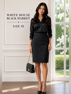 White House Black Market Instantly Slimming Black Chevron Pencil Skirt Size 10